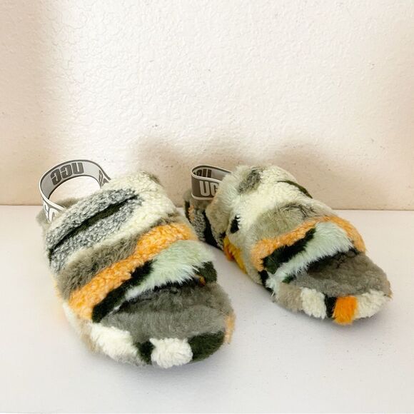 UGG fluff slippers in olive Cali camo with orange. 8 - Picture 7 of 13